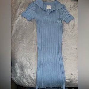 Pink Rose Light Blue Ribbed Dress